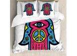 Abakuhaus Copripiumino Hamsa, Hippie Hand Fatima, Antiacaro, Adatto A Chi Soffre Di Allergie, Con Federe, 200 Cm X 200 Cm - 80 X 80 Cm, Rosa, Blu, Giallo