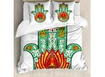 Abakuhaus Copripiumino Hamsa, Forma Ovale, Antiacaro, Adatto A Chi Soffre Di Allergie, Con Federe, 200 Cm X 200 Cm - 80 X 80 Cm, Verde Rosso