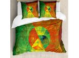 Abakuhaus Copripiumino Psichedelico, Astratto Surreale, Antiacaro, Adatto A Chi Soffre Di Allergie, Con Federe, 200 Cm X 200 Cm - 80 X 80 Cm, Verde Giallo