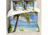 Abakuhaus Copripiumino Palme, Costa Delle Palme, Antiacaro Adatto A Chi Soffre Di Allergie Con Federe, 155 Cm X 220 Cm - 80 X 80 Cm, Cocco E Blu