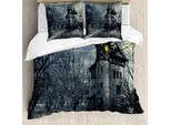 Copripiumino Abakuhaus Halloween, Casa Fantasma Gotica, Antiacaro, Adatto A Chi Soffre Di Allergie, Con Federe, 200 Cm X 200 Cm - 80 X 80 Cm, Verde Acqua