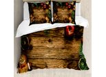 Abakuhaus Copripiumino Natalizio, Rustic Lodge Holz, Antiacaro, Adatto A Chi Soffre Di Allergie, Con Federe, 200 Cm X 200 Cm - 80 X 80 Cm, Marrone Verde