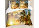 Abakuhaus Copripiumino Da Spiaggia, Exotic Sandy Beach, Antiacaro, Adatto A Chi Soffre Di Allergie, Con Federe, 155 Cm X 220 Cm - 80 X 80 Cm, Crema Blu