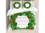 Abakuhaus Copripiumino Natalizio, Corona Evergreen Art, Antiacaro, Adatto A Chi Soffre Di Allergie, Con Federe, 155 Cm X 220 Cm - 80 X 80 Cm, Verde Bianco