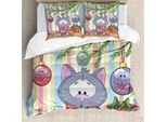 Abakuhaus Copripiumino Natalizio, Gattino Regalo E Albero, Antiacaro, Adatto A Chi Soffre Di Allergie, Con Federe, 200 Cm X 200 Cm - 80 X 80 Cm, Multicolore