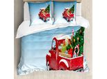 Abakuhaus Copripiumino Natalizio, Rosso-Camion Albero Di Natale, Antiacaro, Adatto A Chi Soffre Di Allergie, Con Federe, 155 Cm X 220 Cm - 80 X 80 Cm, Blu Rosso