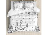 Abakuhaus Copripiumino Natalizio, Albero Di Natale Con Renne, Antiacaro, Adatto A Chi Soffre Di Allergie, Con Federe, 155 Cm X 220 Cm - 80 X 80 Cm, Bianco E Nero