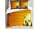 Abakuhaus Copripiumino Halloween, Casa Stregata, Antiacaro, Adatto A Chi Soffre Di Allergie, Con Federe, 155 Cm X 220 Cm - 80 X 80 Cm, Arancione E Nero
