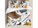 Copripiumino Abakuhaus Halloween, Zucca Con Teschi, Antiacaro, Adatto A Chi Soffre Di Allergie, Con Federe, 200 Cm X 200 Cm - 80 X 80 Cm, Multicolore