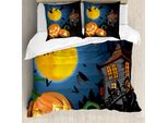 Copripiumino Abakuhaus Halloween, Zucca Lunare, Antiacaro, Adatto A Chi Soffre Di Allergie, Con Federe, 200 Cm X 200 Cm - 80 X 80 Cm, Multicolore