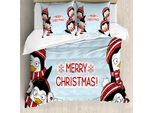 Abakuhaus Copripiumino Natalizio, Penguins Kinder, Antiacaro, Adatto A Chi Soffre Di Allergie, Con Federe, 200 Cm X 200 Cm - 80 X 80 Cm, Blu Rosso