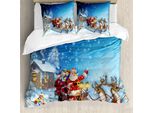 Abakuhaus Set Copripiumino Natalizio Per Letti Matrimoniali, Giocattolo Babbo Natale Sulla Slitta, Antiacaro, Adatto A Chi Soffre Di Allergie, Con Federe, Blu Navy