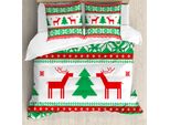 Abakuhaus Copripiumino Natalizio, Deer, Antiacaro, Adatto A Chi Soffre Di Allergie, Con Federe, 155 Cm X 220 Cm - 80 X 80 Cm, Rosso, Verde, Bianco