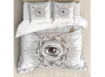 Abakuhaus Set Copripiumino Bianco Per Letti Matrimoniali, Simbolo Mistico Del Terzo Occhio, Antiacaro, Adatto A Chi Soffre Di Allergie, Con Federe, Beige