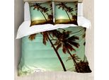 Abakuhaus Copripiumino Palme, Sunset Pacific Tramonto, Antiacaro, Adatto A Chi Soffre Di Allergie, Con Federe, 200 Cm X 200 Cm - 80 X 80 Cm, Verde Marrone