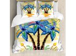 Abakuhaus Set Copripiumino Tropicale Per Letti Matrimoniali, Cartone Animato Tramonto, Antiacaro, Adatto A Chi Soffre Di Allergie, Con Federe, Bianco, Giallo Chiaro E Azzurro