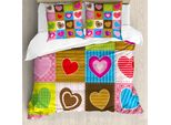 Abakuhaus Copripiumino Land, Patchwork Con Cuori, Antiacaro, Adatto A Chi Soffre Di Allergie, Con Federe, 200 Cm X 200 Cm - 80 X 80 Cm, Multicolore