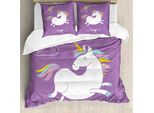 Abakuhaus Copripiumino Unicorno, Viola Arcobaleno Bambini, Antiacaro Adatto A Chi Soffre Di Allergie Con Federe, 200 Cm X 200 Cm - 80 X 80 Cm, Lavanda-Bianco
