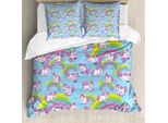 Abakuhaus Copripiumino Unicorno, Cartoon Childish, Antiacaro, Adatto A Chi Soffre Di Allergie, Con Federe, 200 Cm X 200 Cm - 80 X 80 Cm, Multicolore
