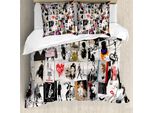 Abakuhaus Sketch Copripiumino, Collage Fashion Modern, Antiacaro Adatto A Chi Soffre Di Allergie Con Federe, 155 Cm X 220 Cm - 80 X 80 Cm, Bianco, Nero, Rosso