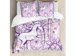Abakuhaus Copripiumino Unicorno, Foresta Incantata, Antiacaro, Adatto A Chi Soffre Di Allergie, Con Federe, 155 Cm X 220 Cm - 80 X 80 Cm, Viola