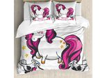 Abakuhaus Copripiumino Unicorno, Unicorno Con Criniera Rosa, Antiacaro, Adatto A Chi Soffre Di Allergie, Con Federe, 200 Cm X 200 Cm - 80 X 80 Cm, Rosa, Bianco,
