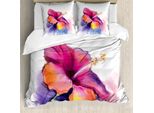 Abakuhaus Copripiumino Blume, Fiori Di Ibisco Pastello, Antiacaro, Adatto A Chi Soffre Di Allergie, Con Federe, 200 Cm X 200 Cm - 80 X 80 Cm, Multicolore