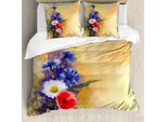 Abakuhaus Copripiumino Blume, Papavero Camomilla Primavera, Antiacaro Adatto A Chi Soffre Di Allergie Con Federe, 155 Cm X 220 Cm - 80 X 80 Cm, Blu Bianco