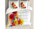 Abakuhaus Copripiumino Con Motivo Floreale, Gerbera Romantica, Antiacaro, Adatto A Chi Soffre Di Allergie, Con Federe, 200 Cm X 200 Cm - 80 X 80 Cm, Rosso Giallo