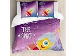 Abakuhaus Copripiumino Spaziale, Spaceship Alien Per Bambini, Antiacaro, Adatto A Chi Soffre Di Allergie, Con Federe, 155 Cm X 220 Cm - 80 X 80 Cm, Viola-Blu