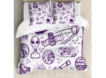 Abakuhaus Copripiumino Space, Disegno Alien Planet Art, Antiacaro, Adatto A Chi Soffre Di Allergie, Con Federe, 200 Cm X 200 Cm - 80 X 80 Cm, Viola Bianco