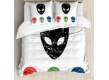 Abakuhaus Copripiumino Space, Grunge Alien Heads Art, Antiacaro, Adatto A Chi Soffre Di Allergie, Con Federe, 155 Cm X 220 Cm - 80 X 80 Cm, Rosso Verde