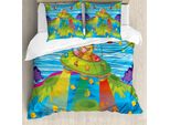 Abakuhaus Copripiumino Space, Astronavi, Antiacaro, Adatto A Chi Soffre Di Allergie, Con Federe, 155 Cm X 220 Cm - 80 X 80 Cm, Verde Blu