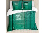 Abakuhaus Copripiumino Teal, Tema Vintage Back Door, Antiacaro, Adatto A Chi Soffre Di Allergie, Con Federe, 155 Cm X 220 Cm - 80 X 80 Cm, Teal