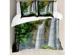 Abakuhaus Copripiumino Waterfall, Waterfall Natur Exotic, Antiacaro, Adatto A Chi Soffre Di Allergie, Con Federe, 200 Cm X 200 Cm - 80 X 80 Cm, Bianco Verde