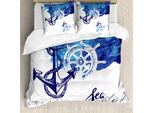 Abakuhaus Copripiumino Nautico, Nautical Rad Ozean, Antiacaro, Adatto A Chi Soffre Di Allergie, Con Federe, 155 Cm X 220 Cm - 80 X 80 Cm, Blu E Bianco