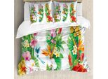 Abakuhaus Copripiumino Con Fiori Acquerellati, Tropic Natale, Antiacaro, Adatto A Chi Soffre Di Allergie, Con Federe, 155 Cm X 220 Cm - 80 X 80 Cm, Multicolore
