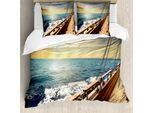 Abakuhaus Copripiumino Nautico, Barca A Vela Tramonto Mare, Antiacaro, Adatto A Chi Soffre Di Allergie, Con Federe, 200 Cm X 200 Cm - 80 X 80 Cm, Crema E Blu