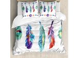 Abakuhaus Boho Copripiumino, Feder-Hippie, Antiacaro Adatto A Chi Soffre Di Allergie Con Federe, 155 Cm X 220 Cm - 80 X 80 Cm, Multicolore