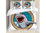 Abakuhaus Set Copripiumino Con Caricatura Per Letti Matrimoniali, Fodera Shark, Antiacaro, Adatto A Chi Soffre Di Allergie, Con Federe, Multicolore