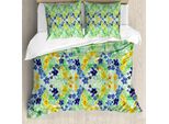Abakuhaus Copripiumino Con Fiori Acquerellati, Fiori Da Giardino, Antiacaro, Adatto A Chi Soffre Di Allergie, Con Federe, 155 Cm X 220 Cm - 80 X 80 Cm, Verde Blu