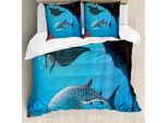 Abakuhaus Copripiumino Hai, Nuoto Shark Ocean, Antiacaro, Adatto A Chi Soffre Di Allergie, Con Federe, 155 Cm X 220 Cm - 80 X 80 Cm, Blu Grigio