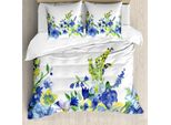 Abakuhaus Copripiumino Con Fiori Acquerellati, Fiori Acquerellati, Antiacaro, Adatto A Chi Soffre Di Allergie, Con Federe, 155 Cm X 220 Cm - 80 X 80 Cm, Blu Giallo
