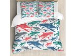 Abakuhaus Copripiumino Hai, Motivi Colorati Con Squali, Antiacaro, Adatto A Chi Soffre Di Allergie, Con Federe, 155 Cm X 220 Cm - 80 X 80 Cm, Multicolore