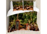Abakuhaus Copripiumino Rustico, Tropical Forest Palms, Antiacaro, Adatto A Chi Soffre Di Allergie, Con Federe, 155 Cm X 220 Cm - 80 X 80 Cm, Marrone Verde
