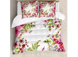 Abakuhaus Copripiumino Con Fiori Acquerellati, Estate, Primavera, Antiacaro, Adatto A Chi Soffre Di Allergie, Con Federe, 155 Cm X 220 Cm - 80 X 80 Cm, Rosa-Verde