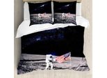 Abakuhaus Copripiumino Space, Via Lattea-Bandiera Americana, Antiacaro, Adatto A Chi Soffre Di Allergie, Con Federe, 200 Cm X 200 Cm - 80 X 80 Cm, Marrone Blu