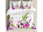 Abakuhaus Copripiumino Con Fiori Acquerellati, Giardino Acquerellato, Antiacaro, Adatto A Chi Soffre Di Allergie, Con Federe, 155 Cm X 220 Cm - 80 X 80 Cm, Rosa-Verde