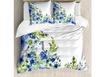 Abakuhaus Copripiumino Con Fiori Acquerellati, Foglie Verdi, Antiacaro, Adatto A Chi Soffre Di Allergie, Con Federe, 200 Cm X 200 Cm - 80 X 80 Cm, Blu Giallo