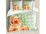 Abakuhaus Copripiumino Con Fiori Acquerellati, Rose Acquerellate, Antiacaro, Adatto A Chi Soffre Di Allergie, Con Federe, 200 Cm X 200 Cm - 80 X 80 Cm, Arancione Verde